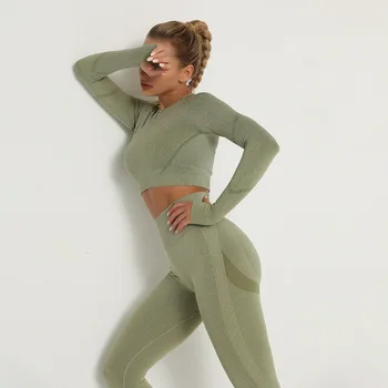 Dikişsiz Kadın Yoga Seti Spor spor takımları SPOR uzun kollu giyim Gömlek Yüksek Bel Koşu Tayt egzersiz pantolonları Spor