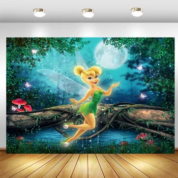 Disney Tinkerbell Zemin Prenses Kız Doğum Günü Partisi Orman Kelebek Ay Özel Fotoğraf Arka Plan Fotoğraf Stüdyosu Afiş