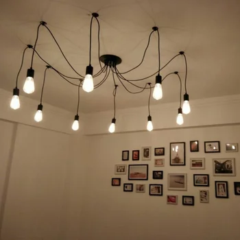 DIY örümcek avize endüstriyel kolye ışıkları E27 Modern tavan asılı lamba yemek oturma odası avlu aydınlatma armatürü