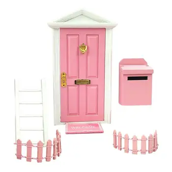 Dollhouse Kapı Büyülü Peri Kapı Elf Kapı Duvar Minyatür Süslemeleri Çocuk Odası Dahil Merdiven Çit Posta Kutusu Paspas