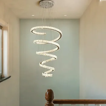 Dubleks bina avize Modern Minimalist ve muhteşem ışık lüks kristal lamba Villa Loft oturma odası döner merdiven