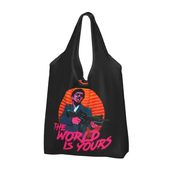 Dünya Senin Yaralı Yüz Bakkaliye için Alışveriş Çantaları Tony Montana Film Büyük Silahlar Küçük Arkadaş Al Pacino alışveriş çantası Tote Çanta