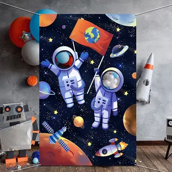 Dış Uzay Astronot Yüz Fotoğraf Backdrop Afiş Astronot Oyna Pretend Parti Oyunu Fotoğraf Sahne Arka Plan Evren Gezegenler