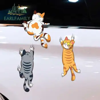 EARLFAMILY İçin 3 adet Pet Kedi Araba Sticker Su Geçirmez Tırmanma Kediler Yaratıcı Graffiti Karavan Çıkartması Gövde Araba Kapı Koruyucu Dekor