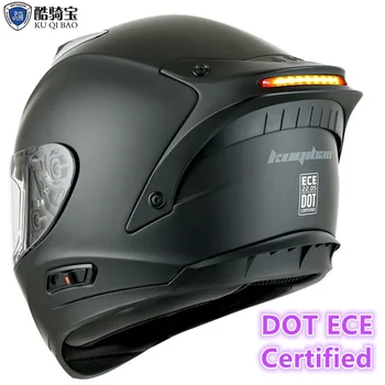 ECE DOT Sertifikası moto rcycle Kask LED uyarı ışığı Tam Yüz moto çapraz Çift Lens Gece Güvenlik Moto Kask Kasko Casque