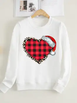 Ekose Aşk Kalp Eğilim Bahar Kış Kazaklar Kadın Polar Giyim Yeni Yıl Moda Noel Baskı Kadın Grafik Tişörtü