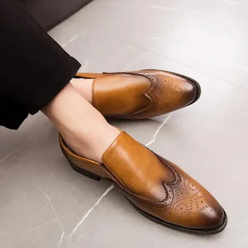 Erkek ayakkabıları Bahar İngiliz Vahşi Siyah İş Yüksekliği Artan Damat erkek İş Resmi Rahat deri ayakkabı Genç Erkekler için