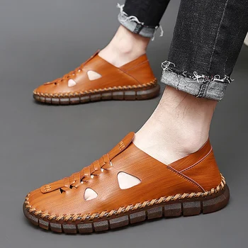 Erkek ayakkabısı moda nefes Sandalet Yaz Sandalet açık erkek Moda hakiki Deri Sandalias erkekler Hombre Chaussure Homme