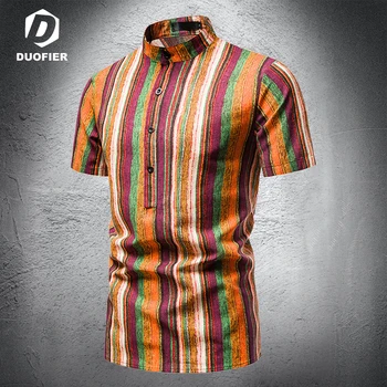 Erkek Gömlek Yaz Kısa Kollu Vintage Streetwear Düğme Etnik Baskı Gömlek Harajuku Bluz 15 Renkler Chemise Homme Ropa Hombre