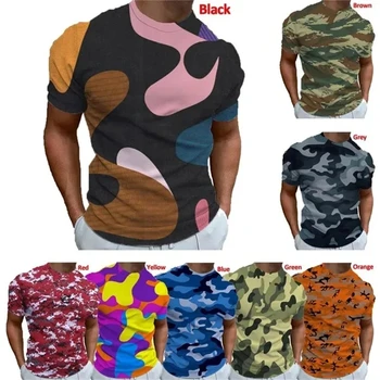 Erkek Moda yazlık kısa kollu t-shirt Gömlek Kişilik O Boyun İnce Kamuflaj T Shirt Artı Boyutu 100-4XL Kamp Tees Tops
