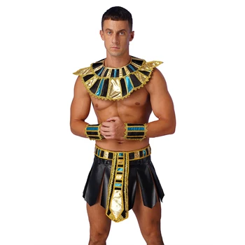Erkek Mısır Kral Cosplay Kostüm Cadılar Bayramı Antik Roma Firavun Rahip Cosplay Karnaval Parti Kıyafetleri Etek Yaka Kemer