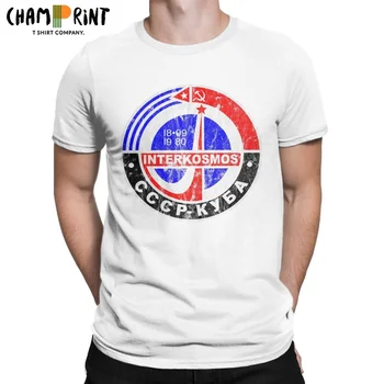 Erkek T-Shirt CCCP Interkosmos Rus Uzay Hipster %100 % Pamuk Tees Kısa Kollu Sovyet Roket T Shirt O Boyun Giyim 4XL 5XL
