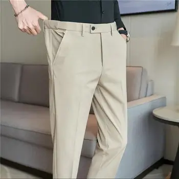 Erkek Takım Elbise Pantolon Artı Boyutu 40 38 2023 Sonbahar Katı Elastik Bel takım elbise pantalonları Erkekler İnce İş Ofis Sosyal Ayak Bileği Uzunluğu Pantolon