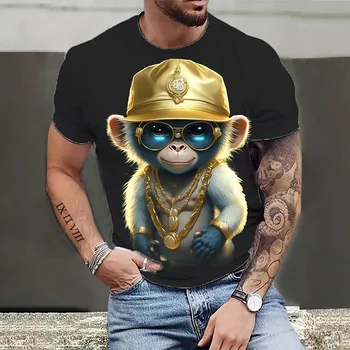 Erkek tişört Hip Hop Maymun Baskı Gömlek O-Boyun T Gömlek Yaz Erkek Üstleri Kısa Kollu Casual Erkek Tees Büyük Boy Hayvan Giyim