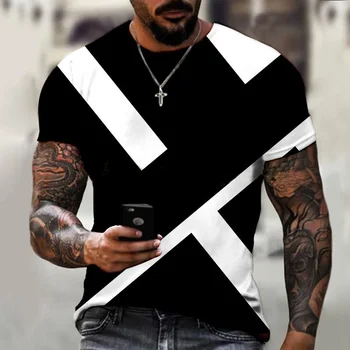 Erkek tişört Trend Yeni Tasarım Siyah ve Beyaz Renk Sanat 3D Baskı Büyük Boy Ekip Boyun Üst Gevşek Rahat Basit Tarzı T-Shirt 6XL