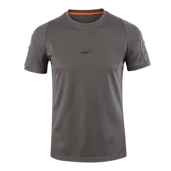 Erkekler Açık Yürüyüş Sürme Tırmanma Ordu Eğitim Örgü Nefes taktik tişört Erkek Yaz Kısa Kollu O-Boyun Cep T Shirt