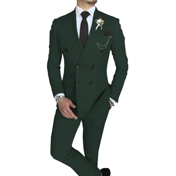 Erkekler için takım elbise erkek pantolonları Takım Elbise 2 Parça Kruvaze Yaka İş Casual Slim Fit Düğün Blazer (Blazer + Yelek + Pantolon)