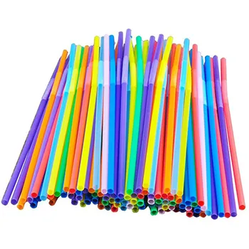 Esnek Parti Tek Kullanımlık Plastik pipet-Çeşitli Renkler 100 ADET