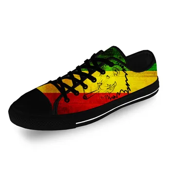 Etiyopya Bayrağı Aslan Yahuda Reggae Rasta Rahat Kumaş 3D Baskı Düşük Üst kanvas ayakkabılar Erkekler Kadınlar Hafif Nefes Spor Ayakkabı