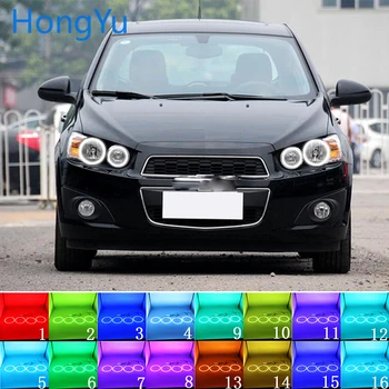 Far Çok renkli RGB LED Melek Gözler ışık halkası Göz DRL RF Uzaktan Kumanda için Chevrolet AVEO Sonic T300 2011-2014 Aksesuarları