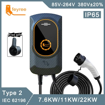feyree elektrikli araç şarjı Type2 Kablo 32A 7KW EVRELİ Wallbox IEC62196-2 Soket 11KW 22KW 3 Fazlı Eklenti ve Şarj Sürümü Elektrikli Araba için