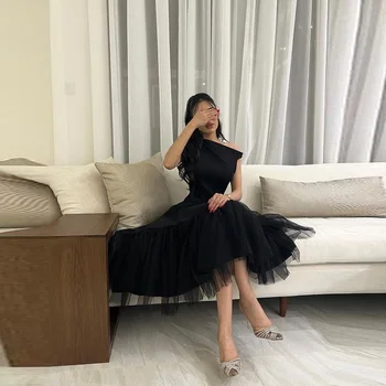 FLORİNE TULİRAİN Saten Yaz A-Line Ayak Bileği Uzunlukta Siyah Gece Elbisesi Balo elbisesi Zarif Tek Omuz Büyüleyici Kadınlar İçin 2023