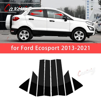 Ford Ecosport 2013-2021 için Ayna Etkisi Kapı Pencere Sütun B C Sütunlar Sonrası Kapak Trim Siyah Karbon Fiber PC Malzeme Etiket