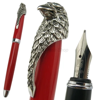 Fuliwen Metal Kırmızı Varil Baykuş Kartal saç tokası dolma kalem Orta Uç 0.7 mm Gümüş Trim Yazma dolma kalem Hediye