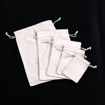 Genel amaçlı tuval beyaz ipli çanta boş pirinç çuvalı paket ağız depolama pamuk takı ambalajı çantası