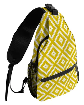 Geometrik Kare Doku Sarı Göğüs Çanta Kadın Erkek Su Geçirmez postacı çantası Seyahat Spor Bir Omuz Crossbody Çanta
