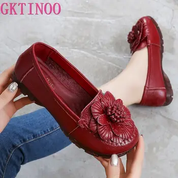 GKTINOO Kadın Ayakkabı El Yapımı Loafer'lar Kadın Flats Hakiki deri ayakkabı Düz Kadın Moccasins Yumuşak Alt Bayanlar Ayakkabı Artı Boyutu
