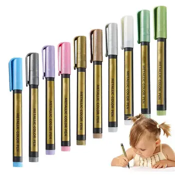 Glitter Boya Kalemleri 10 adet Pırıltılı Renkli Metal İşaretleyiciler Anahat İşaretleyici Boya Kalemleri Anti Solma Su Geçirmez Metal Kaligrafi