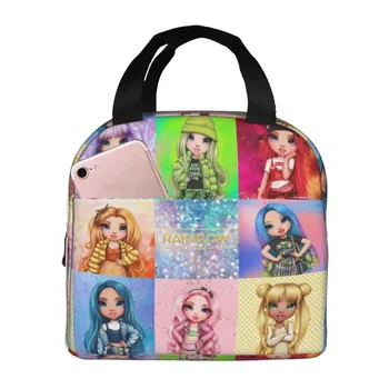 Gökkuşağı Yüksek Karakterler Termal Yalıtımlı Öğle Yemeği Çantaları Kadın Anime Karikatür yemek taşıma çantası Çocuklar için Okul Çocuk Gıda Bento Kutusu