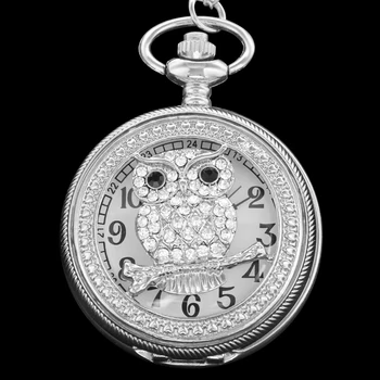 Gümüş Taklidi Baykuş Şekli Kuvars cep saati Vintage Zincir erkek ve kadın Kolye Kolye Takı Saat Hediye