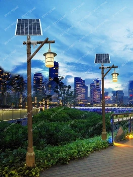 Güneş Bahçe Lambası Açık Su Geçirmez Retro Yüksek Kutuplu Lamba Bahçe Çin Antika Tarzı Sokak Lambası