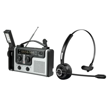 Güneş Radyo Taşınabilir FM / AM Radyo Dahili Hoparlör ve Bluetooth mikrofonlu kulaklıklar, Kablosuz kulak içi kulaklık