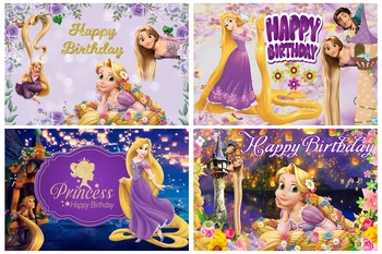 Güzel Disney Uzun sarı saç Karışık Rapunzel Prenses Karikatür Özel Doğum Günü Partisi Kale Zemin Fotoğraf Arka Plan