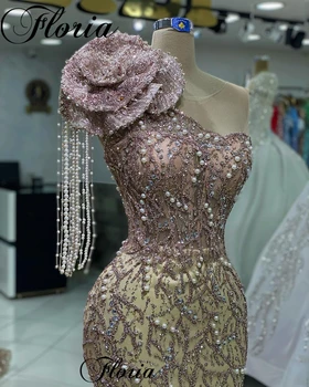 Haute Coutures Zarif Bir Omuz Ünlü Elbiseleri Mermaid İnciler balo kıyafetleri 2023 Vestidos Para Mujer Kokteyl Elbiseleri