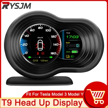HD T9 HUD HEAD Up Display Akıllı Araba Hız Göstergesi Kapı Hatırlatmalar Saat Emniyet Kemeri Alarmı Dönüş Sinyali ile Tesla Modeli 3 Model Y