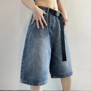 Hdspq 2023 Yaz İnce Kot Şort Kadın Kore Gevşek Geniş Bacak Yüksek Bel Şort Kadın Streetwear Mavi Diz Pantolon Streetwear