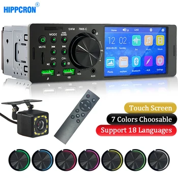 Hippcron araba radyo 1 din 4.1” dokunmatik ekran Bluetooth Stereo Mp5 çalar FM alıcı ile renkli ışık uzaktan kumanda AUX / USB / TF