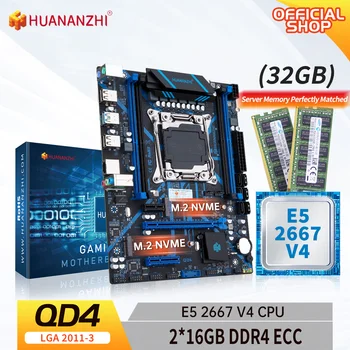 HUANANZHI X99 QD4 LGA 2011-3 XEON X99 Anakart Intel XEON E5 2667 V4 İle 2*16G DDR4 ECC Bellek Combo Kiti Seti NVME