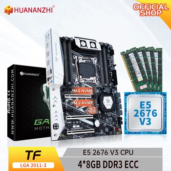 HUANANZHI X99 TF LGA 2011-3 XEON X99 Anakart Intel E5 2676 V3 ile 4 * 8G DDR3 RECC bellek combo kiti seti M. 2 NVME SATA