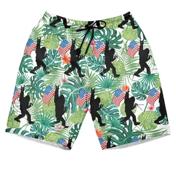HX Bigfoot Tropikal Tutun ABD Bayrağı Hawaiian Kısa Moda Baskı Pantolon Yaz Harajuku Rahat Şort Erkek Giyim Dropshipping