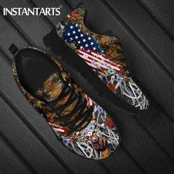 INSTANTARTS 2023 rahat ayakkabılar Nefes Hafif Amerikan Bayrağı Sneakers Moda Amerikan Geyiği Baskı Örgü ayakkabı Erkek