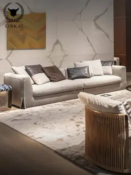 Italyan ışık lüks villa oturma odası büyük üç veya dört kişi deri kanepe minimalist kumaş kanepe