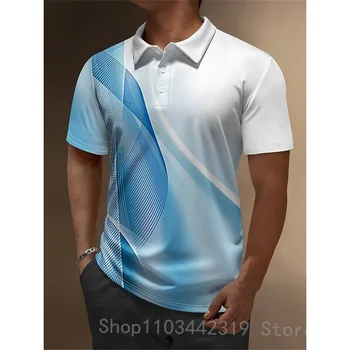 Iş Rahat erkek POLO GÖMLEK 3D Baskılı Kısa Kollu Yaka Düğmesi Tee Gömlek Golf Üstleri Moda Nefes erkek giyim