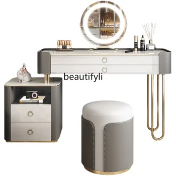 Işık Lüks parlak Taş Tabak tuvalet masası Yatak Odası Modern basit depolama dolabı Entegre makyaj masası mobilyası
