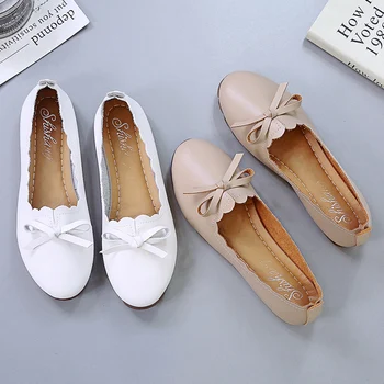 İlkbahar Sonbahar Kadınlar Flats Papyon düz ayakkabı üzerinde kayma Kadın Loafer'lar rahat ayakkabılar Beyaz Düğün düşük topuklu ayakkabı 6897