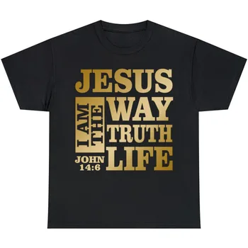 İsa Yolu Gerçeği Yaşam John 146 Hıristiyan İncil Altın Baskı Gömlek Boyutu S-5XL